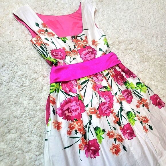 Eliza J Floral Spring Pink & White Bow Belt Scoop-Neck Dress - Picture 7 of 11